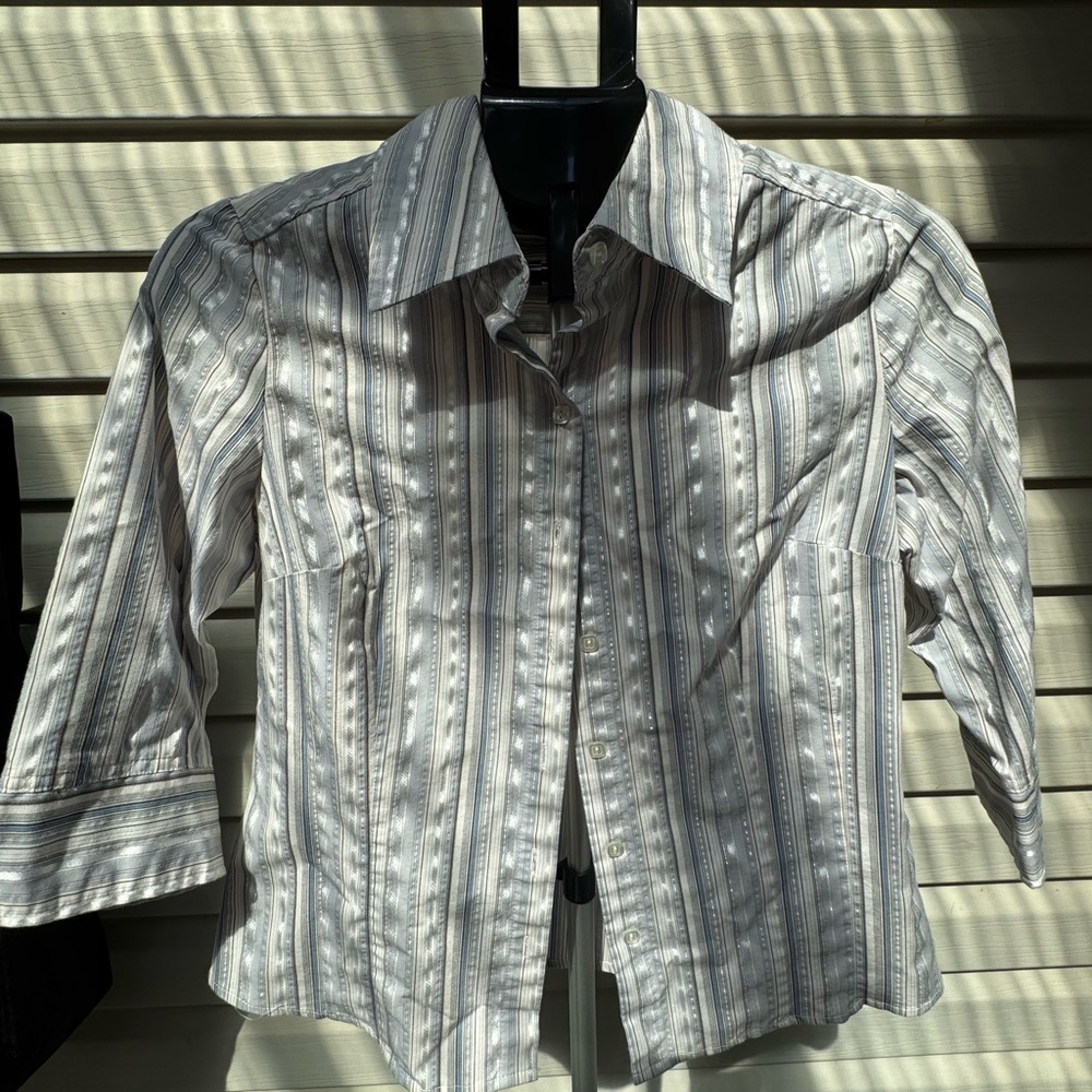 Apt. 9 Women's Striped Button Down Shirt - Gray and White